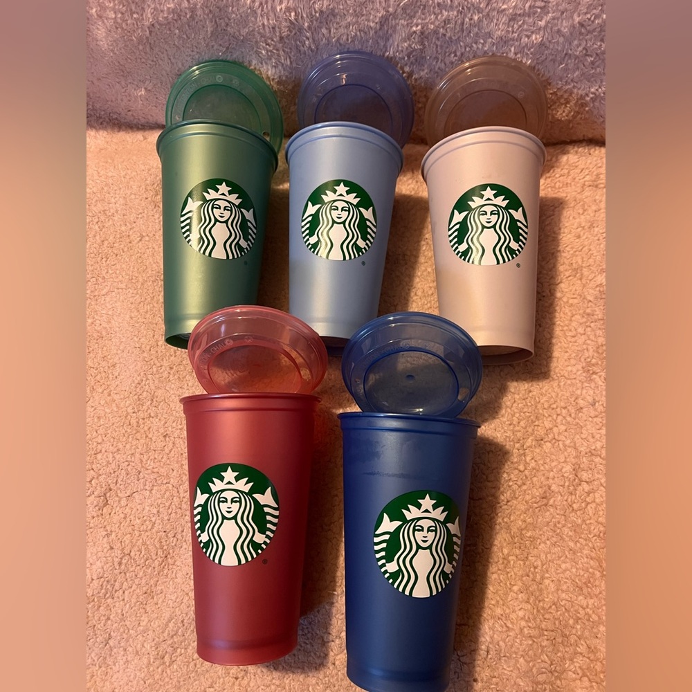 5 BNNU Starbucks Reusable Coffee Tea Cups With Matching Lids